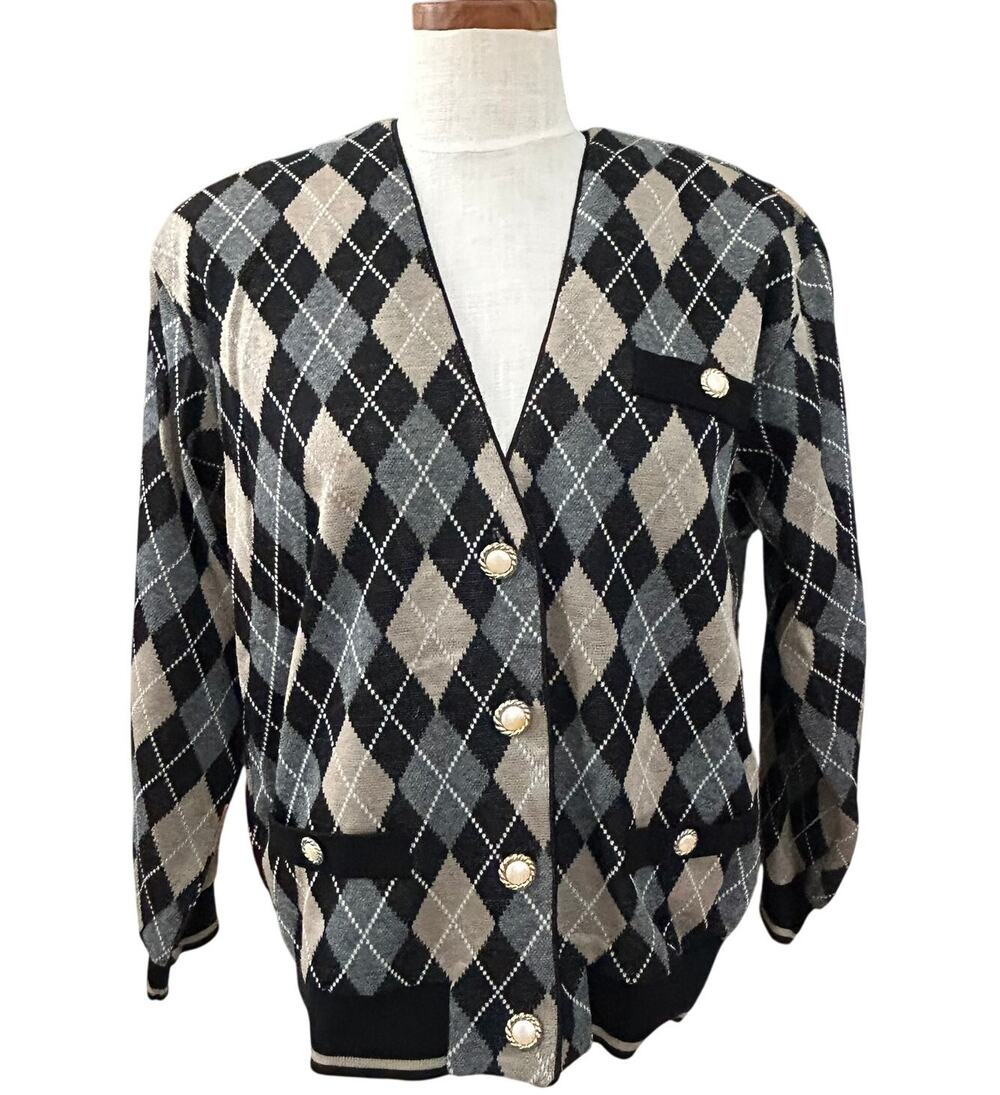 Vintage 80s Haberdashery Argyle Cardigan SIZE M Petite MP Academia Classic Prep